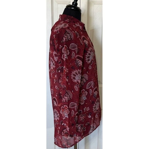 Women's LOFT Outlet Petite Sheer Collared Floral Blouse 100% Polyester Size SP - Picture 12 of 14
